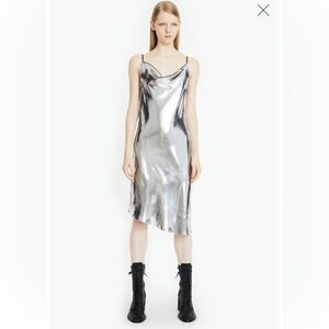 Petar Petrove Molten Silver Velvet Slip Dress - NWT, size L